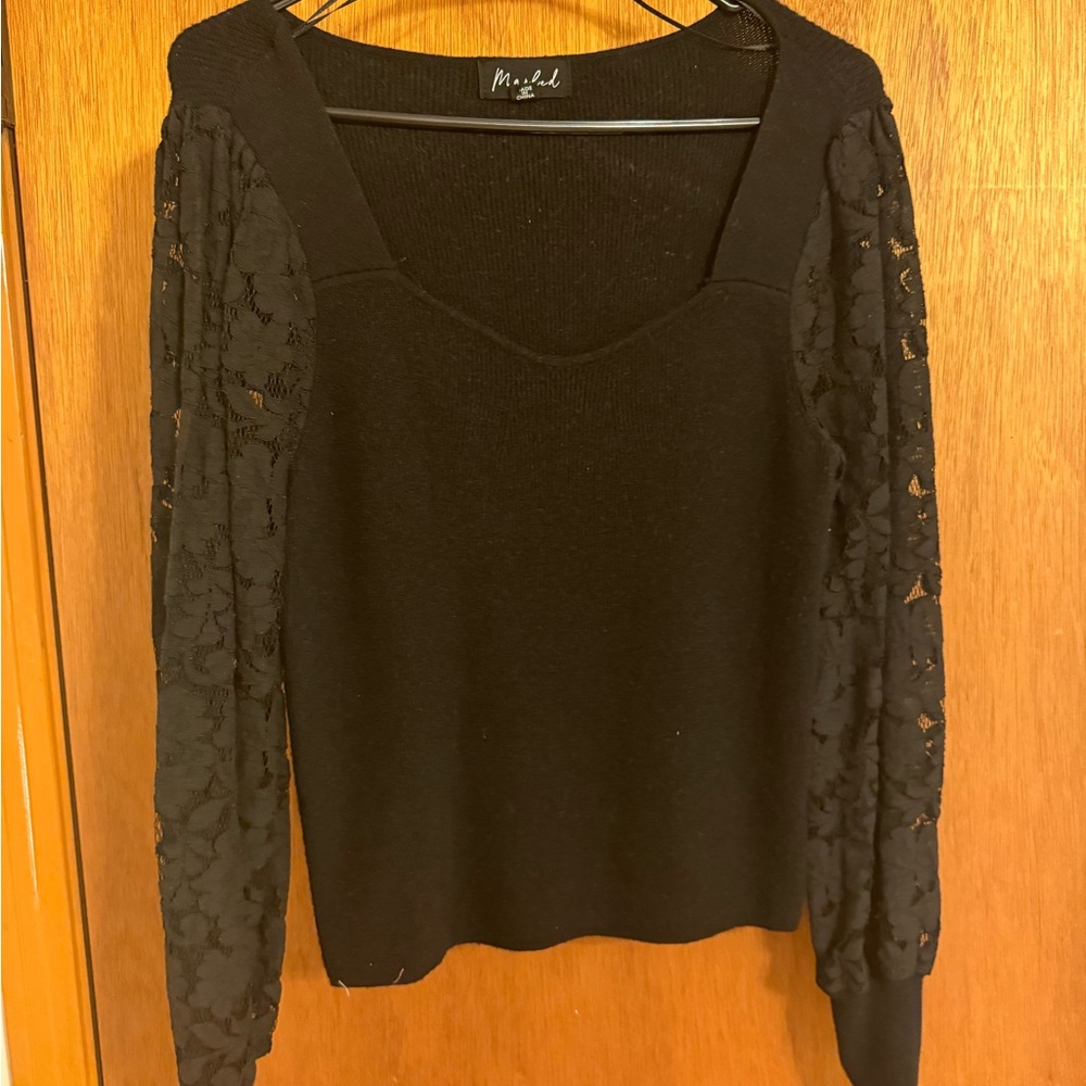 Black Top with Lace Sleeves